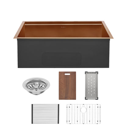 30 x 19 rose gold stainless steel undermount single basin kitchen workstation sink with accessories.
