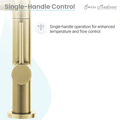 Single-handle pull-down kitchen faucet in brushed gold with temperature and flow control.