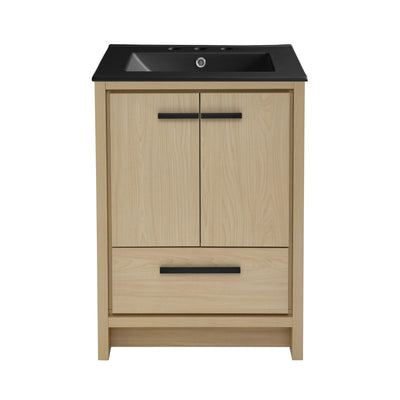 Virage 24 in. Brown Oak Bathroom Vanity With Black, 3-Hole Ceramic Sink Top