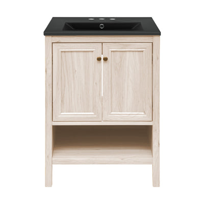 Château 24" Freestanding Bathroom Vanity in White Oak with Black 3-Hole Centerset Sink Top