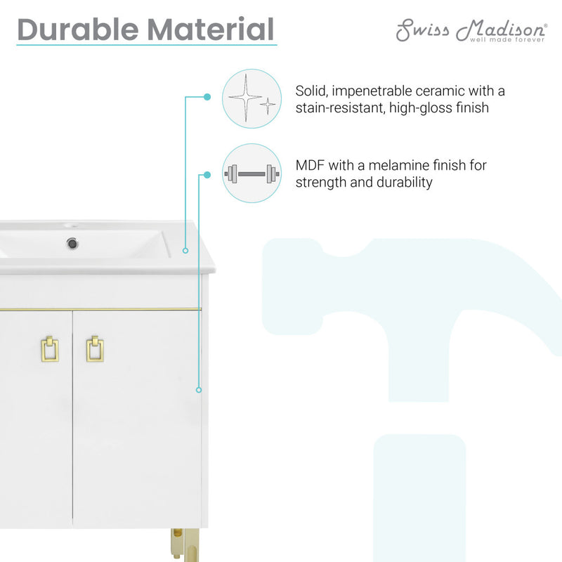 Lumiére 24" Freestanding Bathroom Vanity in White with Sink Top