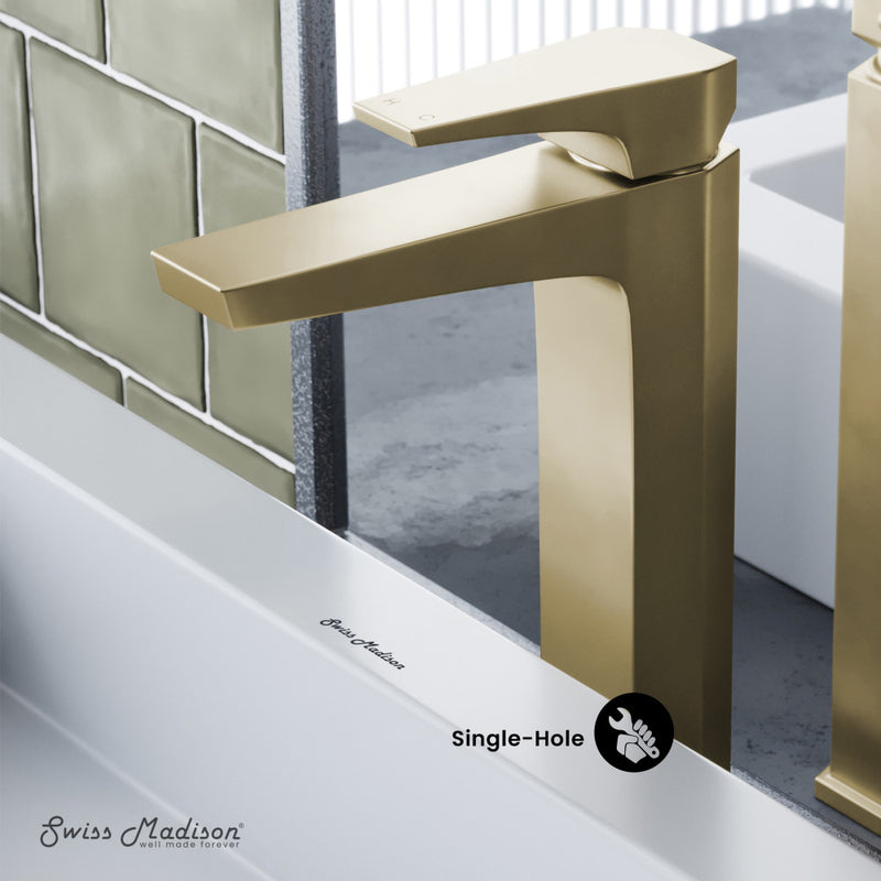 Voltaire Single Hole, Single-Handle, High Arc Bathroom Faucet in Brushed Gold