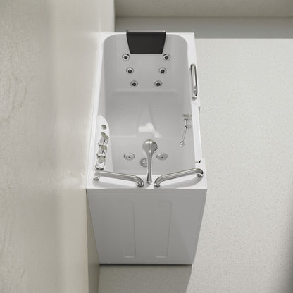 Auvergne 53" x 27" ADA Left Drain Walk-in Soaking Bathtub with Massage Jets in Glossy White, Faucet Set, Drain, Grab Bars, Pillow Included