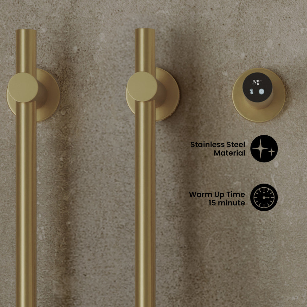 Monaco 2-Bar Electric Towel Warmer with Timer in Brushed Gold