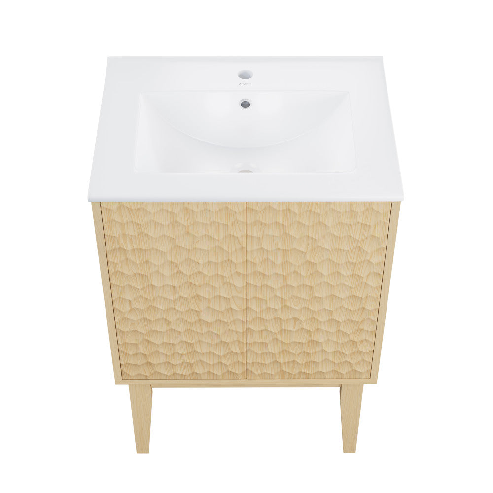 Bosse 24" Freestanding Bathroom Vanity in Natural Oak with Sink Top