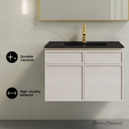 St. Tropez 30" Wall-Mounted Bathroom Vanity in White Oak with Black Sink Top