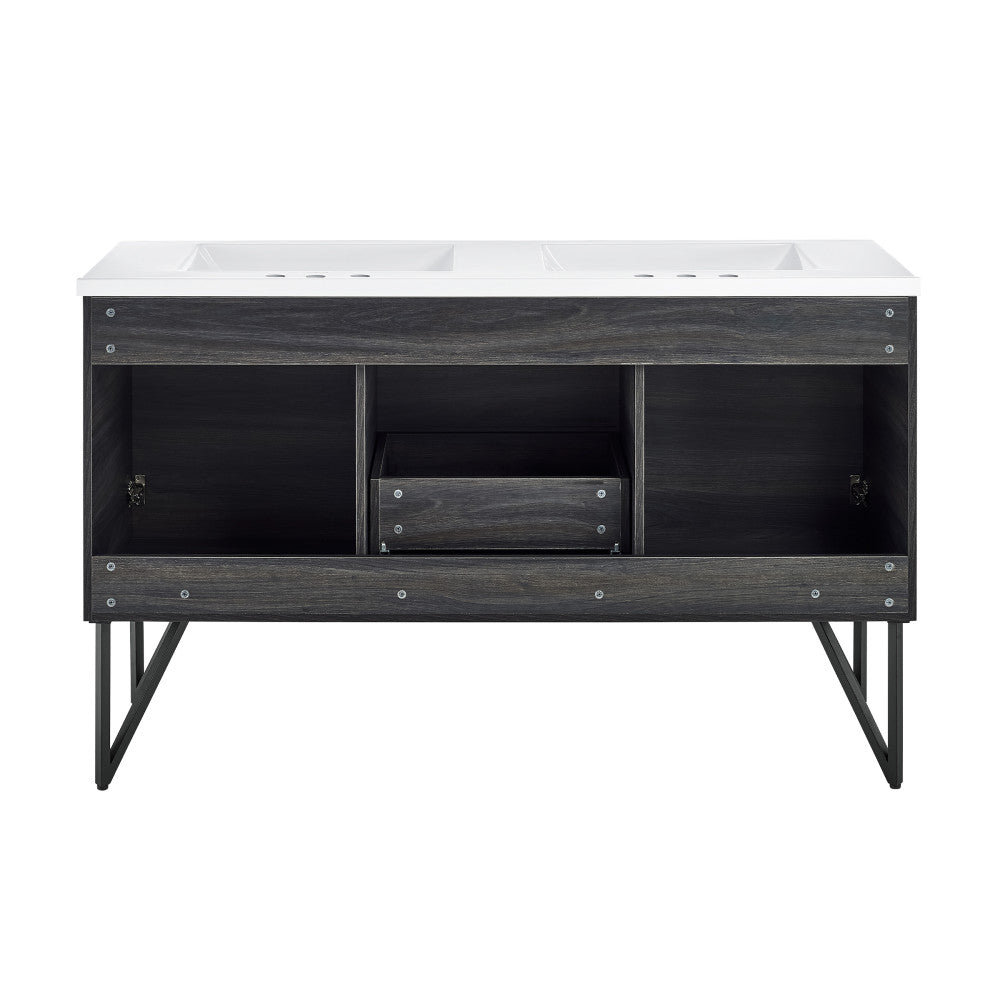 Annecy 60 in. Black Walnut, Double Basin Bathroom Vanity With White, 3-Hole Artificial Stone Sink Top