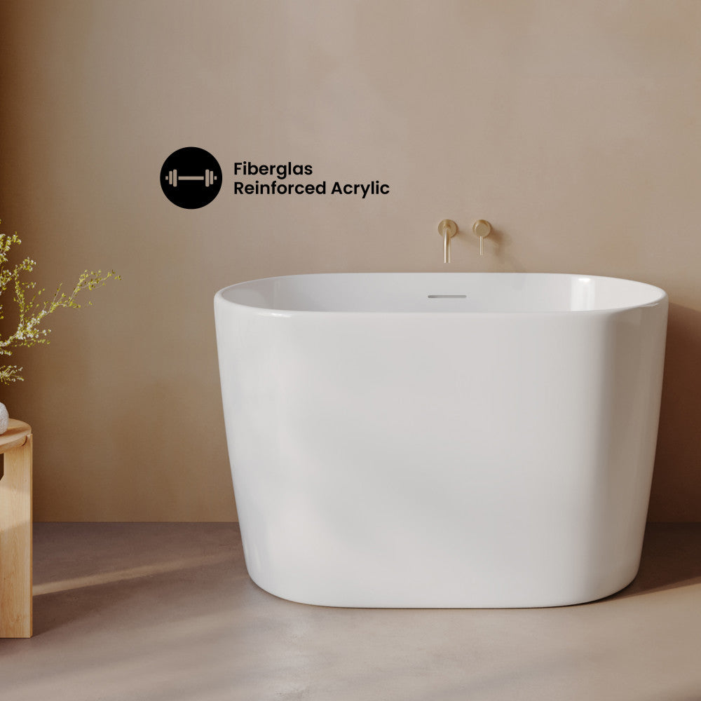 Claire 43" Japanese Soaking Freestanding Bathtub in Glossy White, Drain Included