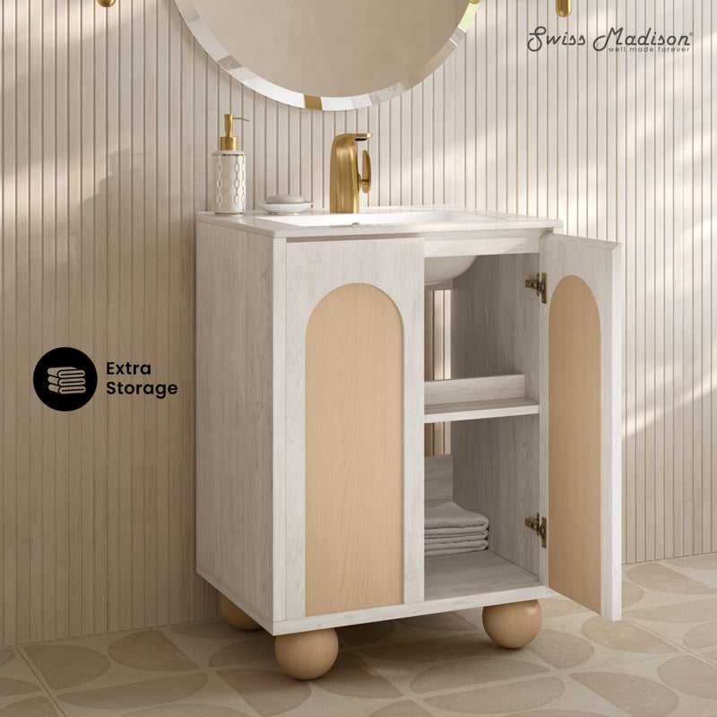 Plaisir II 24" Freestanding Bathroom Vanity in White Oak with Sink Top
