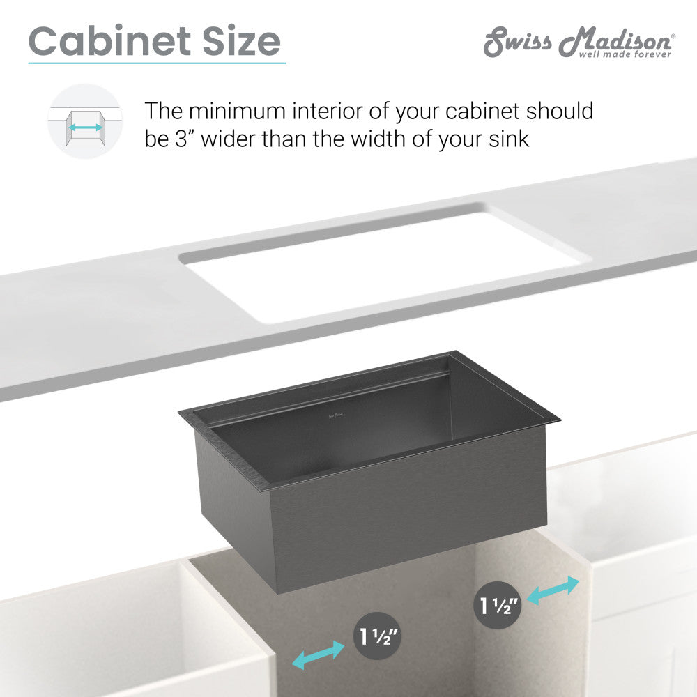 30x19-inch black stainless steel undermount single basin kitchen workstation sink.