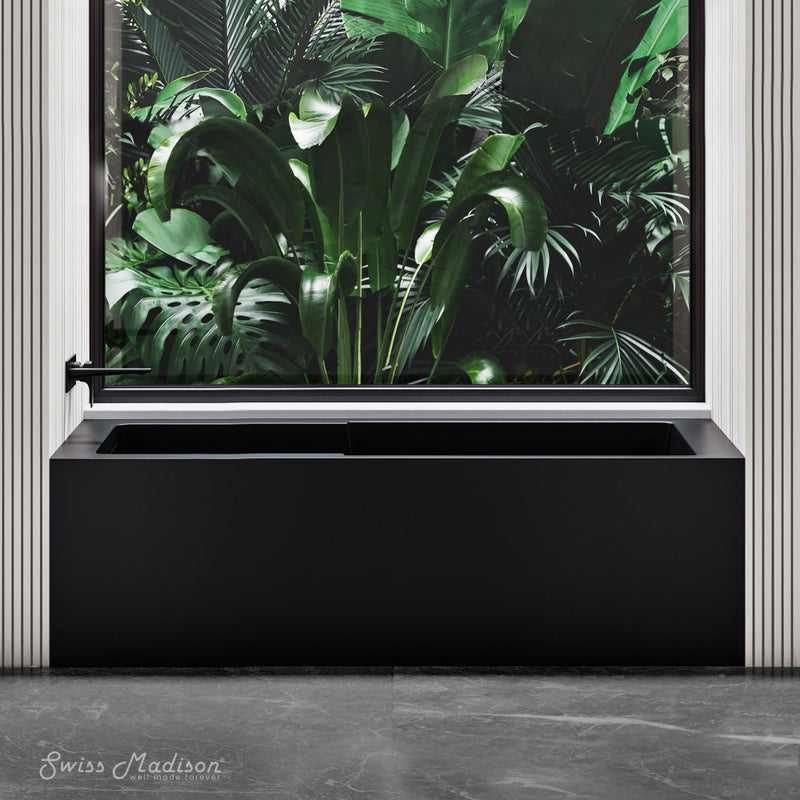 Voltaire 60 x 30 Skirted Left Drain Soaking Apron Bathtub in Matte Black with Integrated Overflow and Armrest, Drain Included