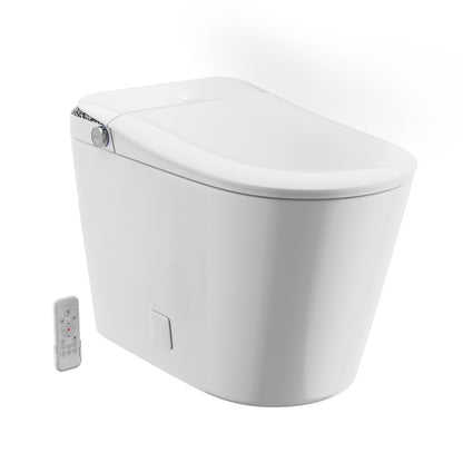 Remi Smart Toilet 12” Rough-in ADA Height in Glossy White with Integrated Tank, Auto-Open Lid, Foot Sensor