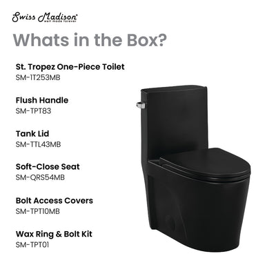 St. Tropez One-Piece Elongated Toilet Left Side Vortex Flush Handle in Matte Black 1.28 gpf