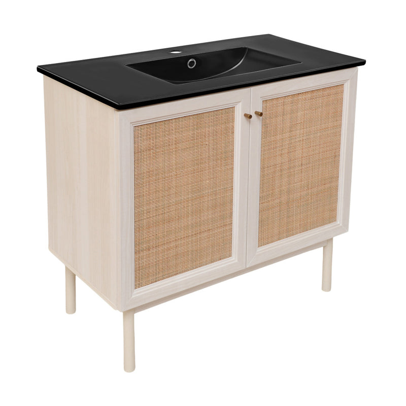 Classe 36" Freestanding Bathroom Vanity in White Oak with Black Sink Top