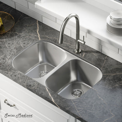 Toulouse 32 x 19 Low Divide Stainless Steel, Dual Basin, Under-Mount Kitchen Sink