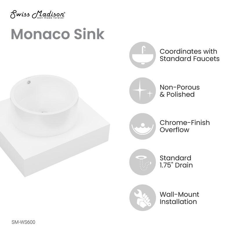 Monaco 24" Floating Bathroom Shelf with Vessel Sink in Glossy White