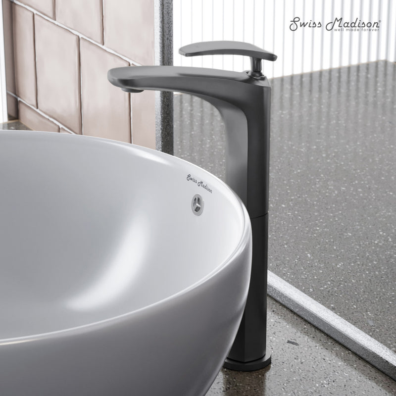 Sublime Single Hole, Single-Handle, High Arc Bathroom Faucet in Gunmetal Gray