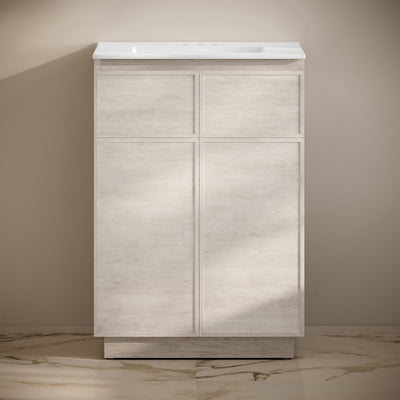 St. Tropez 24" Freestanding Bathroom Vanity in White Oak with 3-Hole Centerset Sink Top
