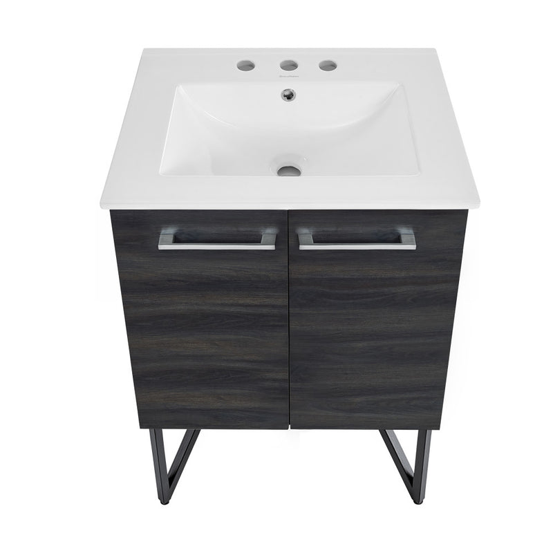 Annecy 24 in. Black Walnut Bathroom Vanity With White, 3-Hole Ceramic Sink Top