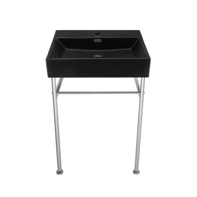 Claire 24 Ceramic Console Sink Matte Black Basin Chrome Legs