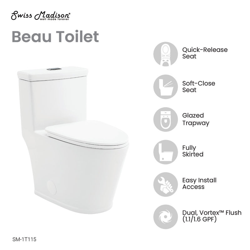 Beau One-Piece Elongated Toilet Dual-Flush 1.1/1.6 gpf
