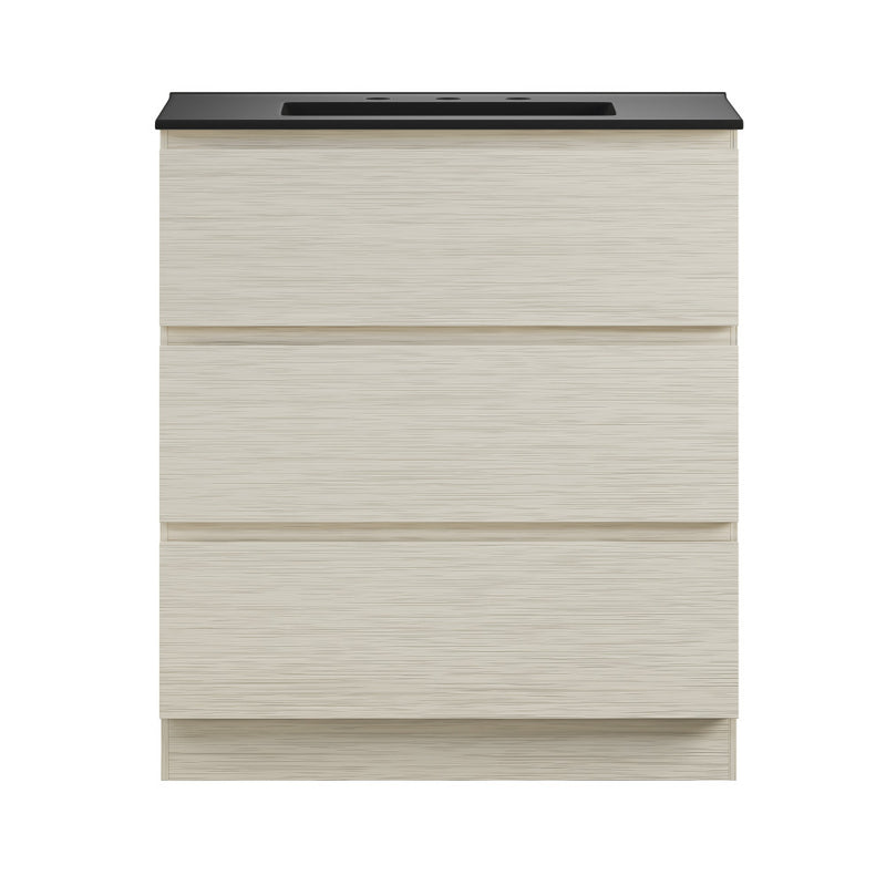 Liberte 30" Freestanding Bathroom Vanity in White Oak with Black 3-Hole Widespread Sink Top