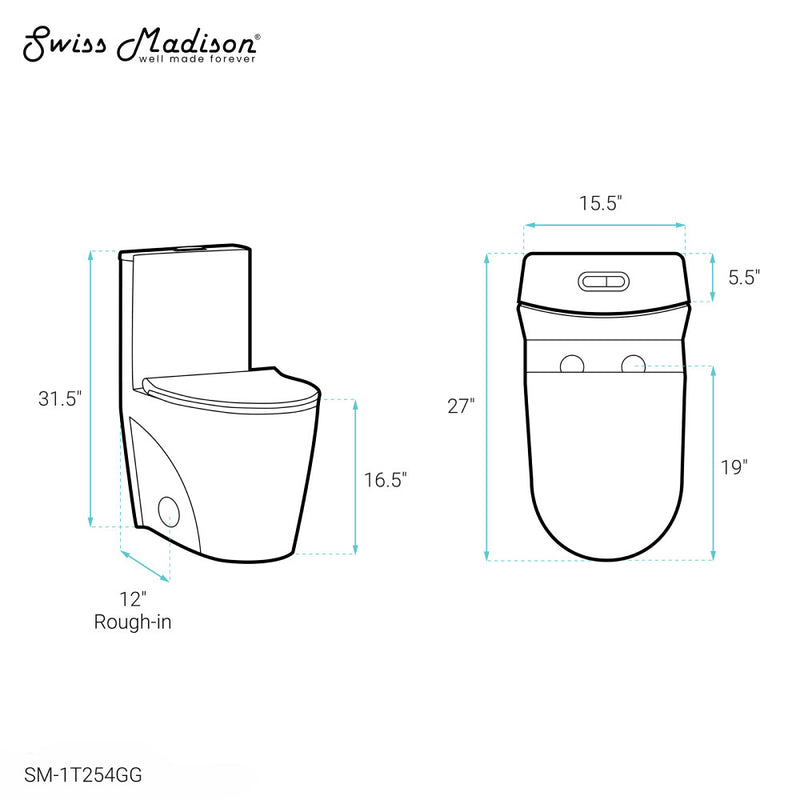 St. Tropez One-Piece Elongated Toilet Vortex™ Dual-Flush 1.1/1.6 gpf in Glossy Grey