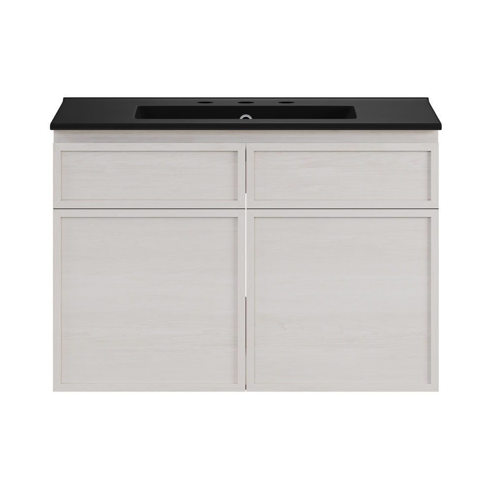 St. Tropez 30" Wall-Mounted Bathroom Vanity in White Oak with Black 3-Hole Widespread Sink Top