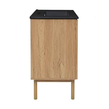 Classe 30" Freestanding Bathroom Vanity in Golden Oak with Black 3-Hole Widespread Sink Top