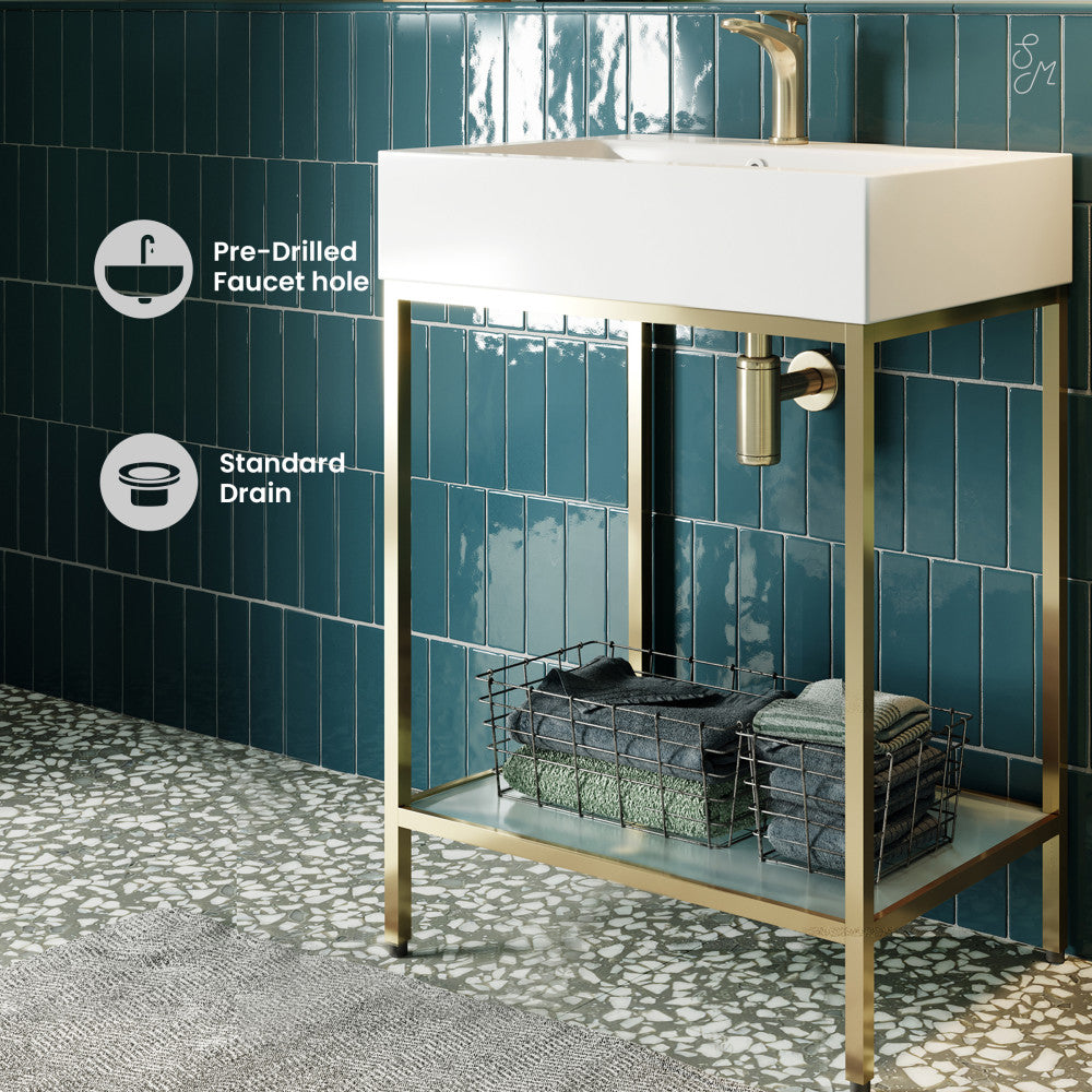 Pierre 24 Single, Freestanding, Open Shelf, Gold Metal Frame Bathroom Vanity