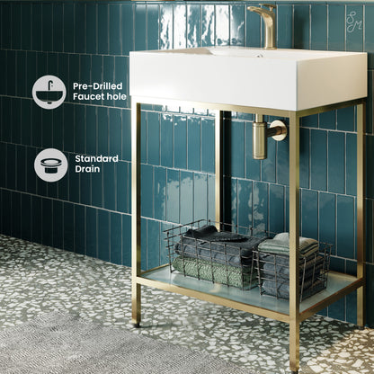 Pierre 24 Single, Freestanding, Open Shelf, Gold Metal Frame Bathroom Vanity