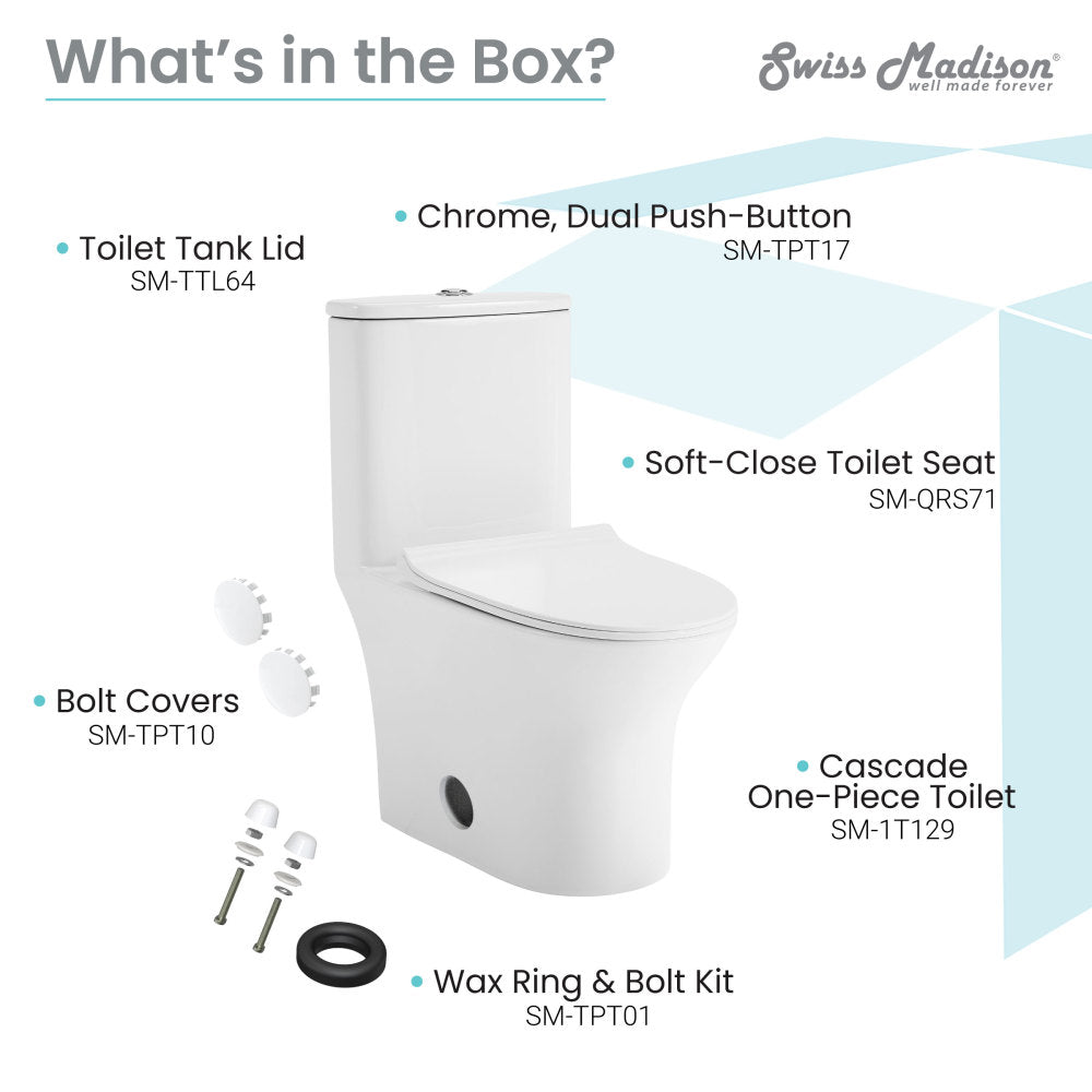 Cascade One-Piece Toilet Dual-Flush 0.8/1.28 gpf – Swiss Madison