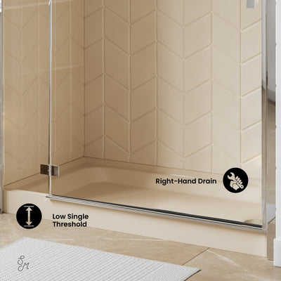 Voltaire 60" x 32" Single-Threshold, Right-Hand Drain, Shower Base in Biscuit