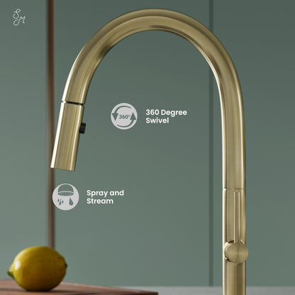 Chalet Single Handle, Pull-Down Kitchen Faucet in Brushed Gold