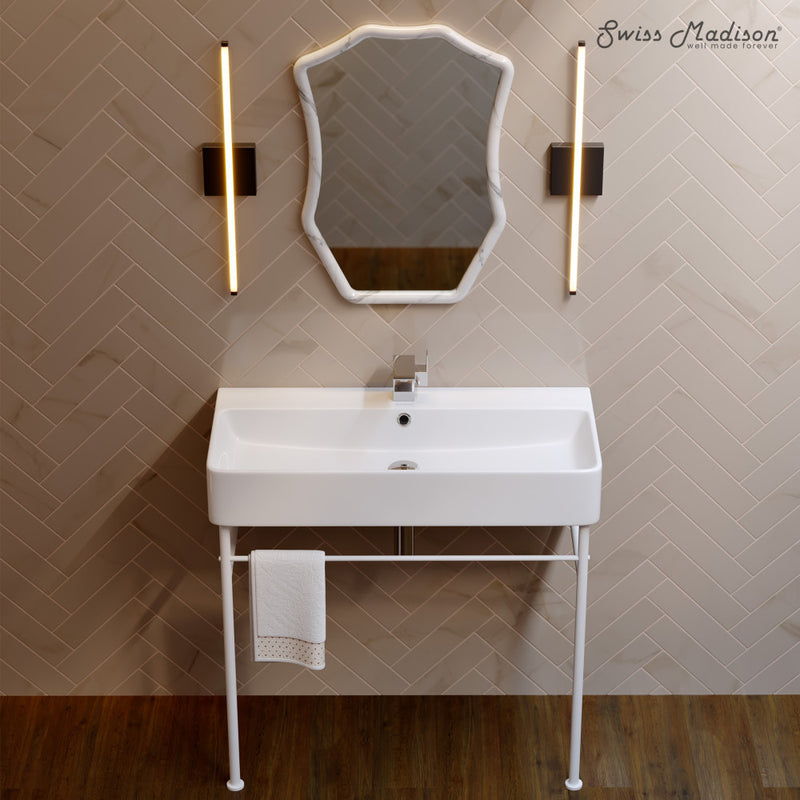 Carre 36 Ceramic Console Sink White Basin Matte White Legs