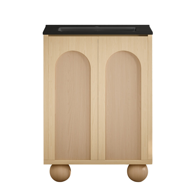Plaisir II 24" Freestanding Bathroom Vanity in Natural Oak with Black Sink Top