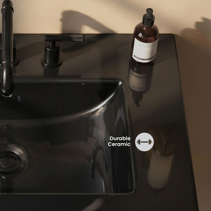 24" 3-Hole Widespread Vanity Sink Top in Glossy Black