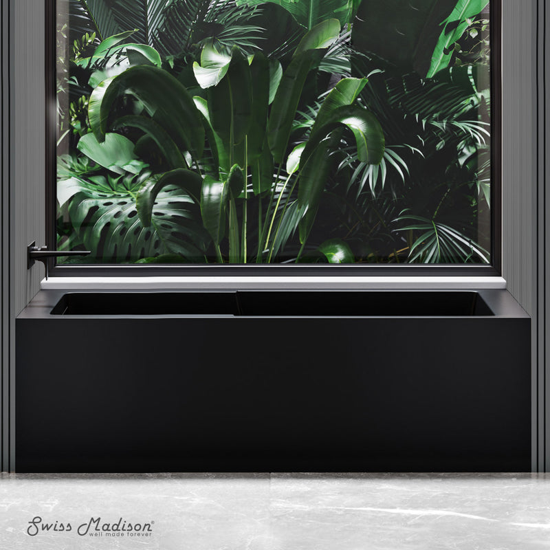 Voltaire 60 x 32 Skirted Left Drain Soaking Apron Bathtub in Matte Black with Integrated Overflow and Armrest, Drain Included