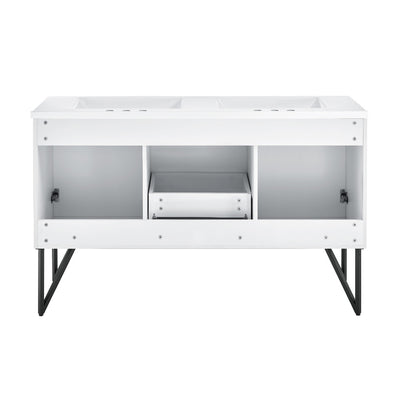 Annecy 60 in. White, Double Basin Bathroom Vanity With White, 3-Hole Artificial Stone Sink Top