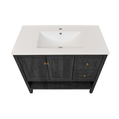 Chateau 36" Freestanding Bathroom Vanity in Black Oak with Sink Top