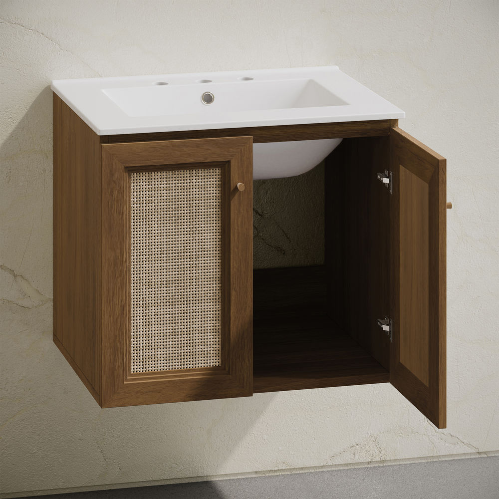Classe 24" Wall-Mounted Bathroom Vanity in Brown Oak with Widespread Faucet Holes Vanity Top