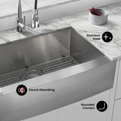 Rivage 30 x 21 Stainless Steel, Single Basin, Farmhouse Kitchen Sink with Apron