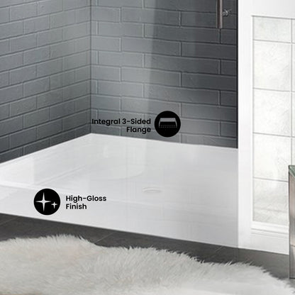 Voltaire 42" x 36" Acrylic White, Single-Threshold, Center Drain, Shower Base