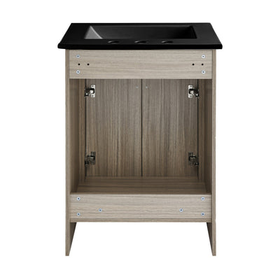 Burdon 24 in. Brown Oak Bathroom Vanity With Black, 3-Hole Ceramic Sink Top