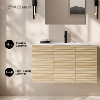 Cascade 36" Wall-Mounted Bathroom Vanity in Natural Oak with Sink Top