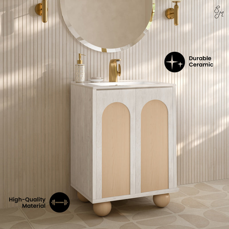 Plaisir II 24" Freestanding Bathroom Vanity in White Oak with Sink Top