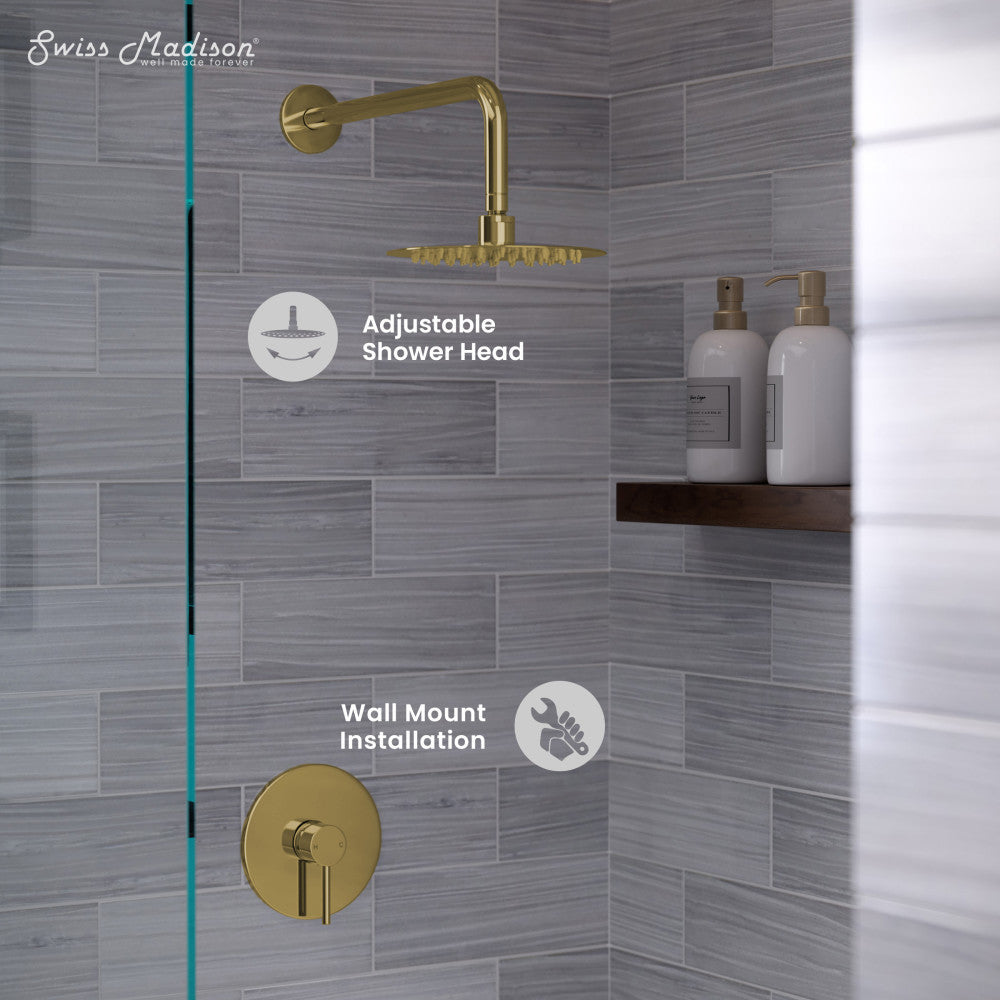 Ivy Single-Handle 1 Spray 8" Wall Mounted Fixed Shower Head in Brushed Gold (Valve Included)