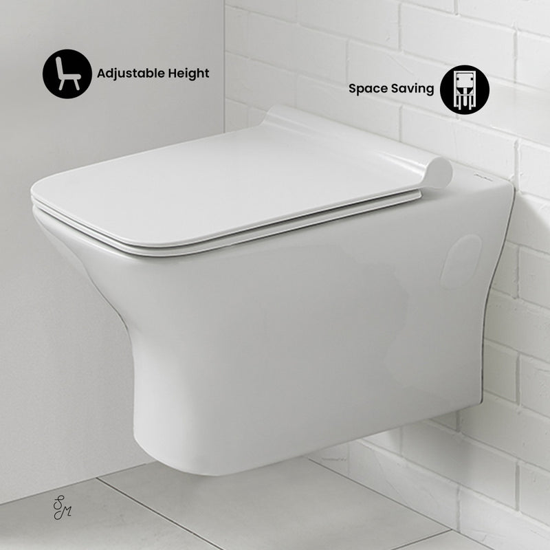 Carre Wall-Hung Toilet Bundle 0.8/1.6 GPF Dual Flush in Glossy White with White Flush Plate