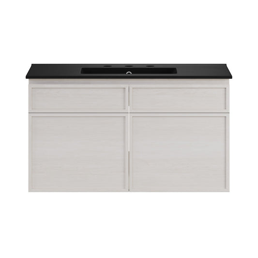 St. Tropez 36" Wall-Mounted Bathroom Vanity in White Oak with Black 3-Hole Widespread Sink Top