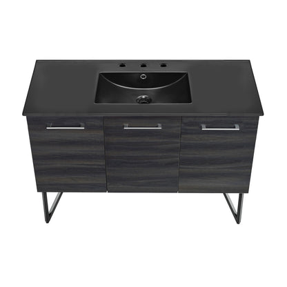 Annecy 48 in. Black Walnut Bathroom Vanity With Black, 3-Hole Ceramic Sink Top